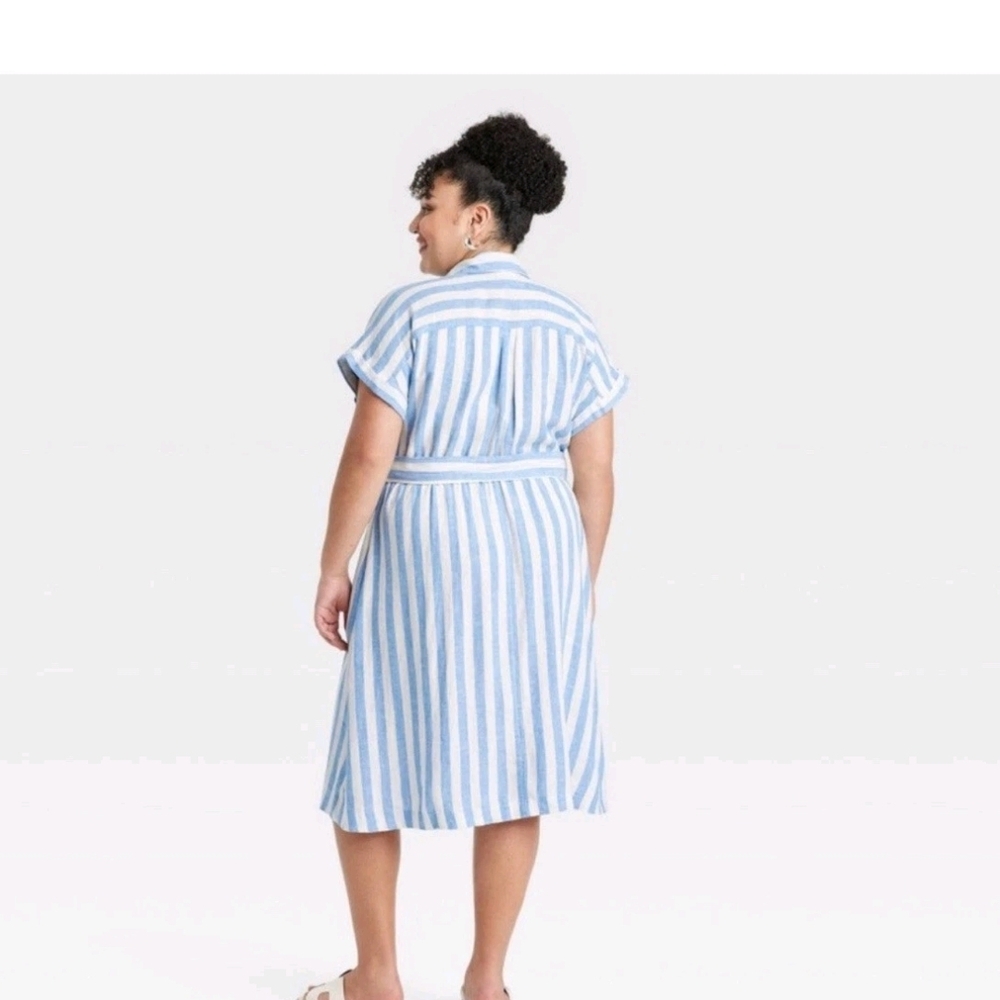 Ava & Viv Blue and White Striped Casual Shirt - Picture 3 of 16
